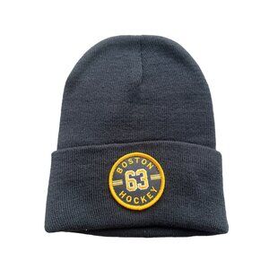 Beechfield Boston Hockey 63 Beanie Hat Unisex OS Circle Patch Black Yellow Knit